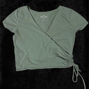 Hollister Women's Sage Green Ruched Crop Top